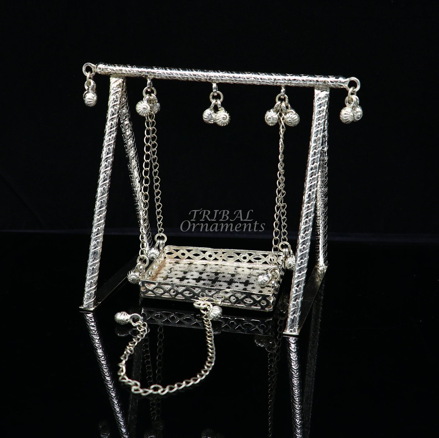 Sterling silver handmade Bal Gopala jhula, little Krishna swing, child Krishna palana, silver jhula, laddu gopal jhula, silver art su816 - TRIBAL ORNAMENTS