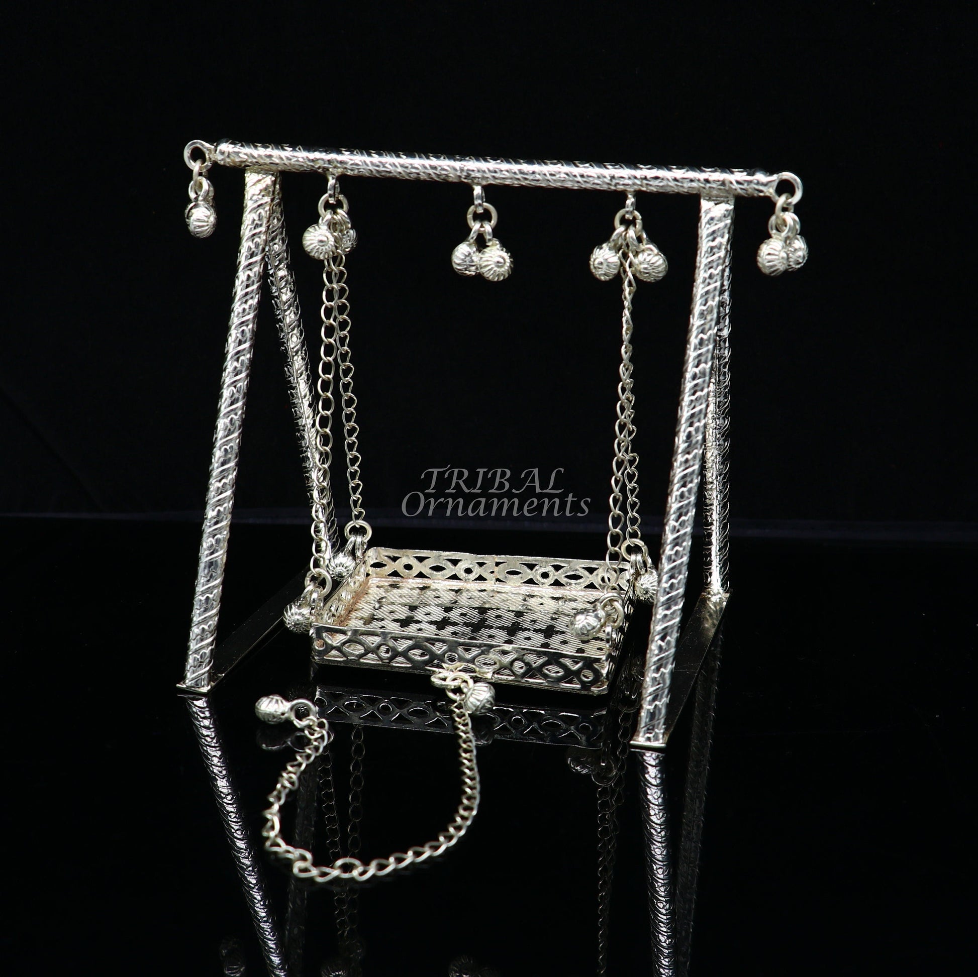 Sterling silver handmade Bal Gopala jhula, little Krishna swing, child Krishna palana, silver jhula, laddu gopal jhula, silver art su816 - TRIBAL ORNAMENTS