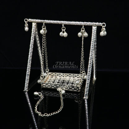 Sterling silver handmade Bal Gopala jhula, little Krishna swing, child Krishna palana, silver jhula, laddu gopal jhula, silver art su816 - TRIBAL ORNAMENTS