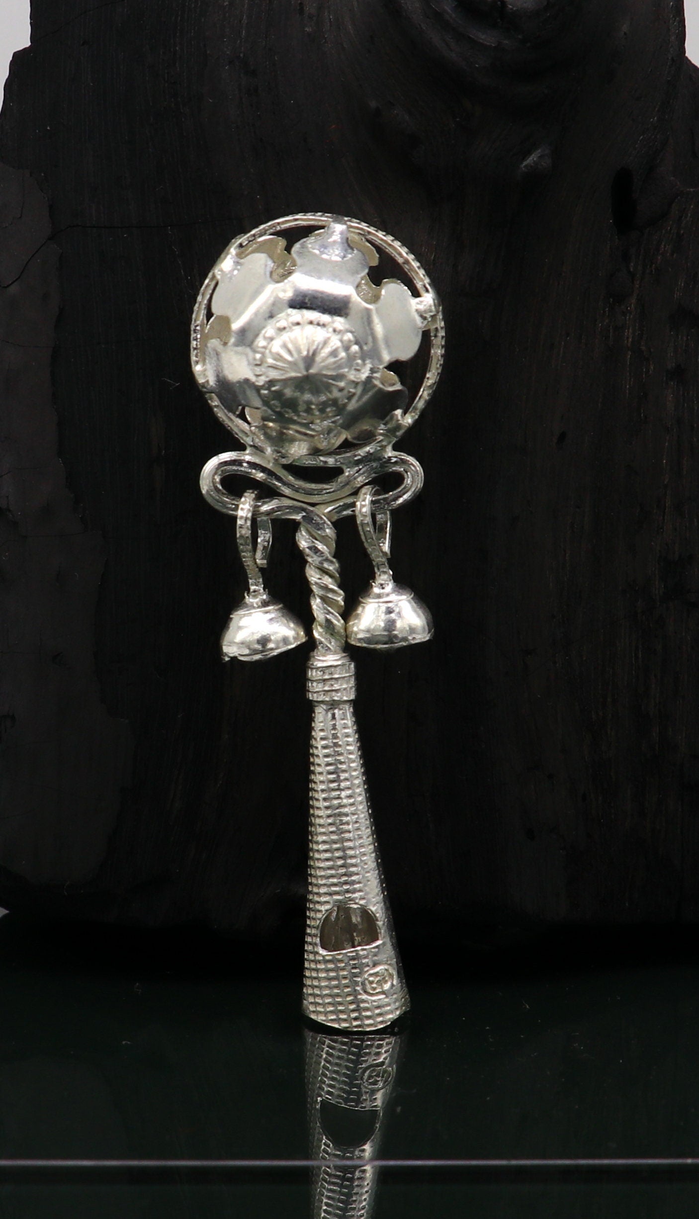 Solid sterling silver handmade design new born baby gifting bells toy, baby krishna gifting toy, silver whistle, silver temple article su192 - TRIBAL ORNAMENTS
