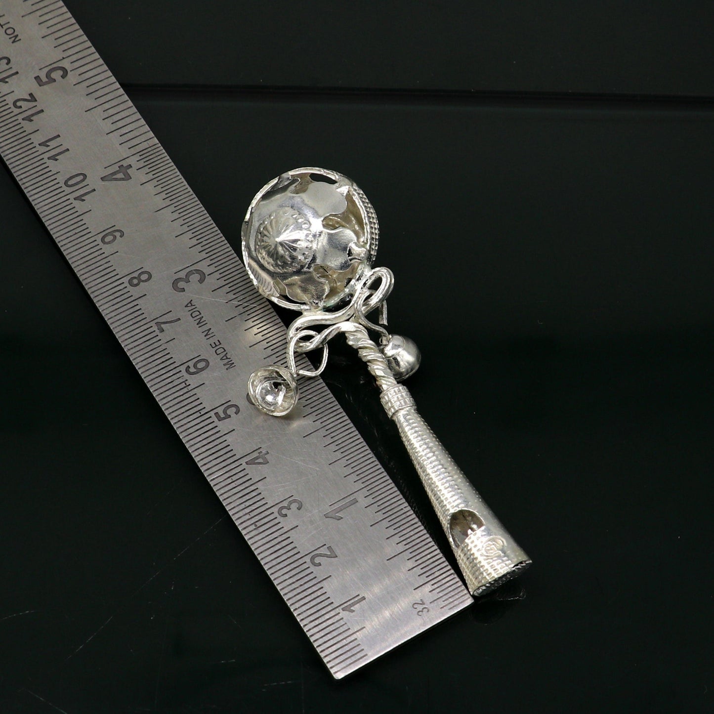 Solid sterling silver handmade design new born baby gifting bells toy, baby krishna gifting toy, silver whistle, silver temple article su192 - TRIBAL ORNAMENTS