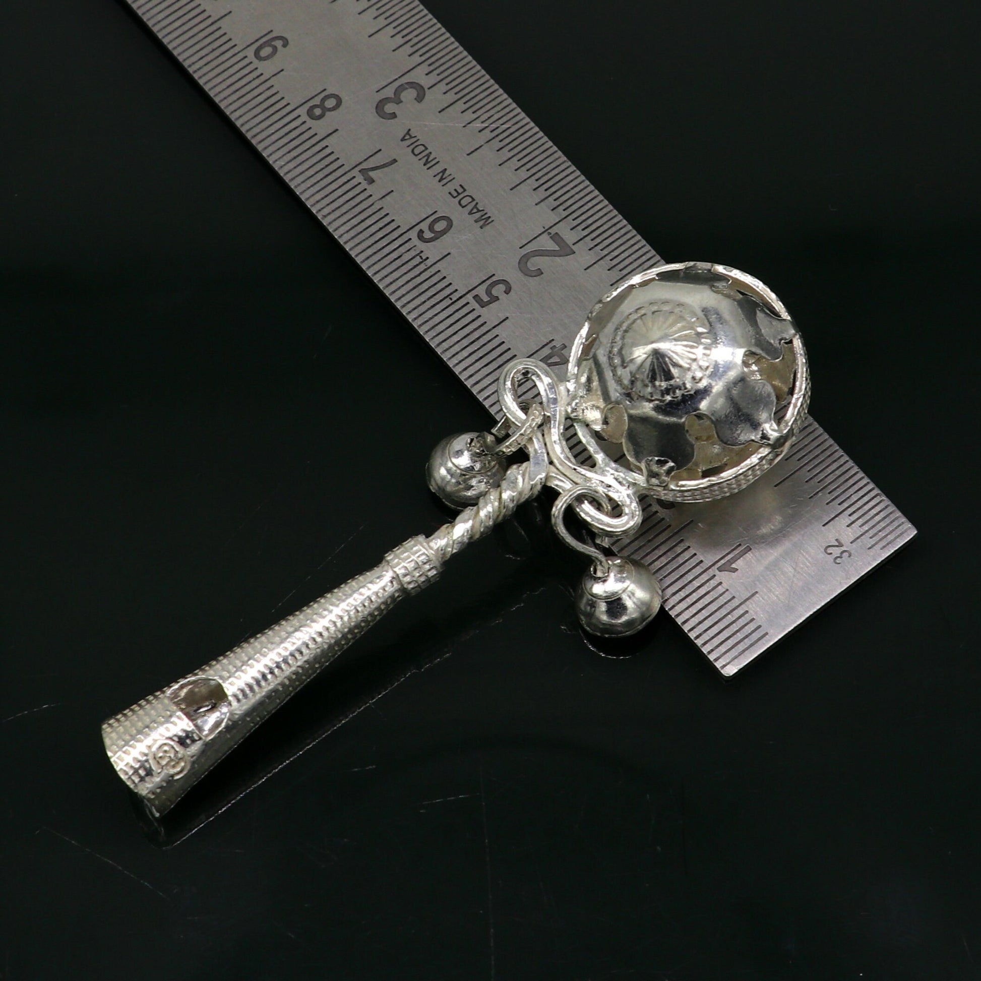 Solid sterling silver handmade design new born baby gifting bells toy, baby krishna gifting toy, silver whistle, silver temple article su192 - TRIBAL ORNAMENTS