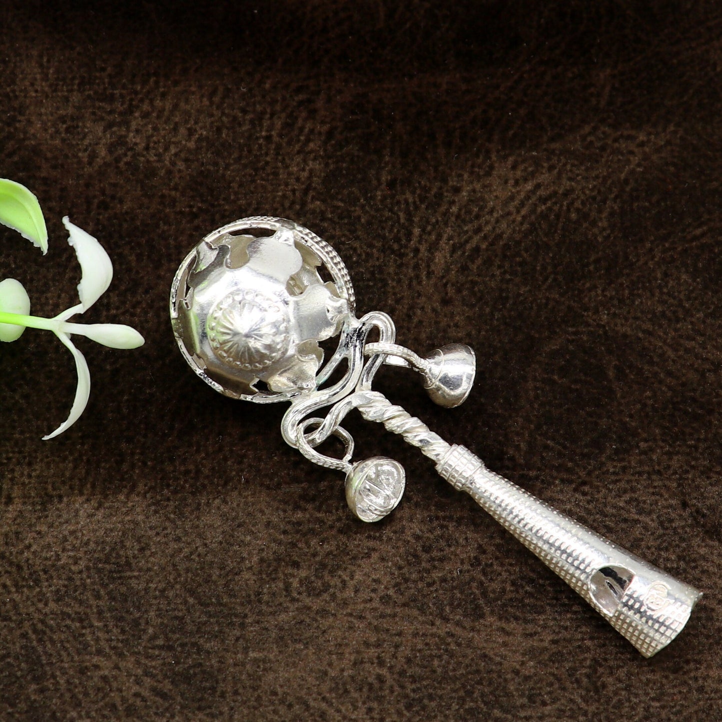 Solid sterling silver handmade design new born baby gifting bells toy, baby krishna gifting toy, silver whistle, silver temple article su192 - TRIBAL ORNAMENTS