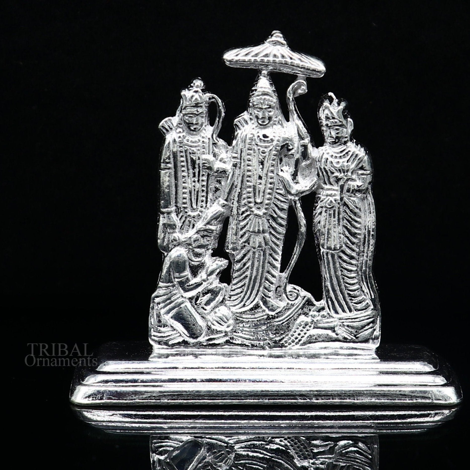 Sterling silver handmade Divine Hindu god Rama Laxman seeta and Hanuman blessing Statue, Ram Darbar Divine figurine puja article art464 - TRIBAL ORNAMENTS