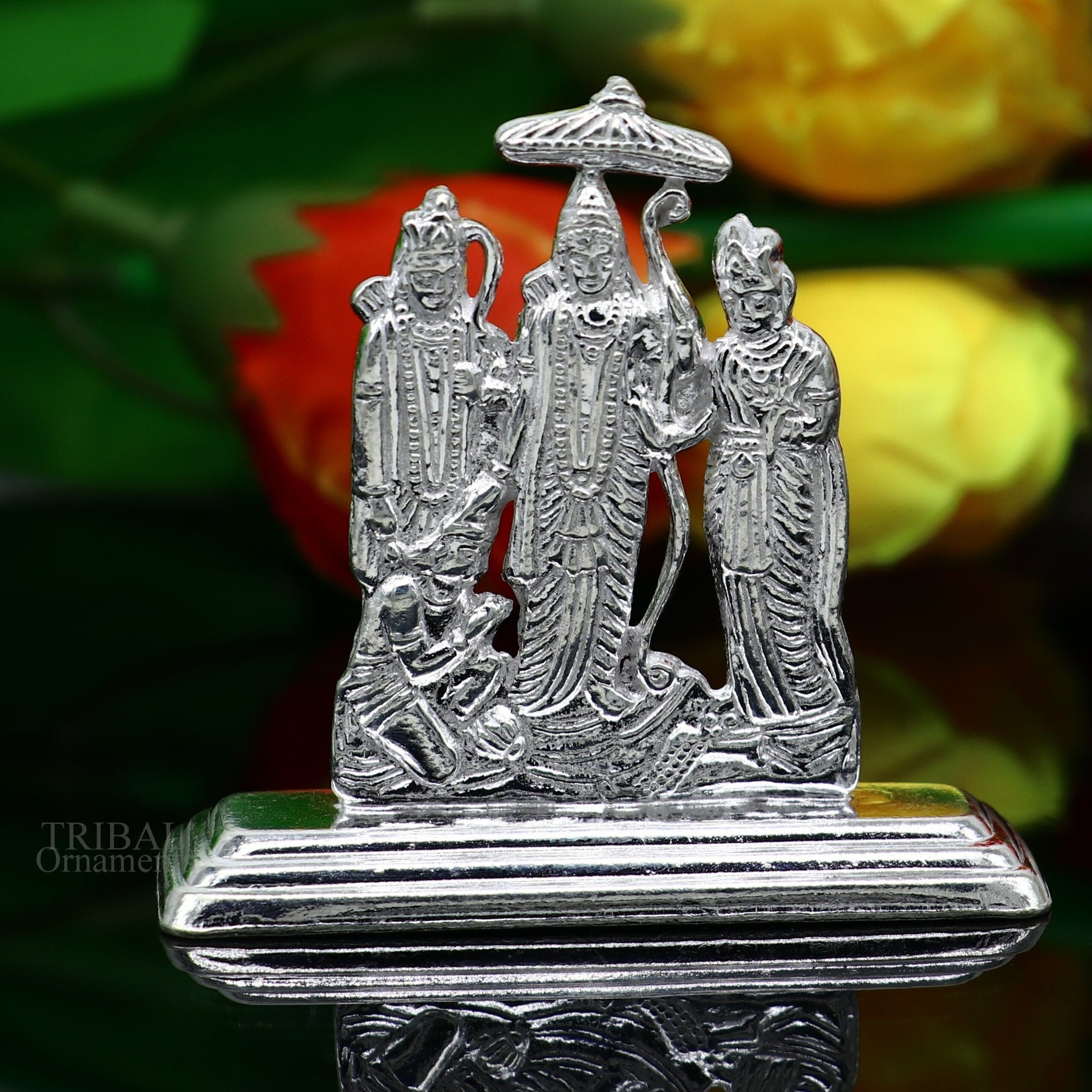 Sterling silver handmade Divine Hindu god Rama Laxman seeta and Hanuman blessing Statue, Ram Darbar Divine figurine puja article art464 - TRIBAL ORNAMENTS