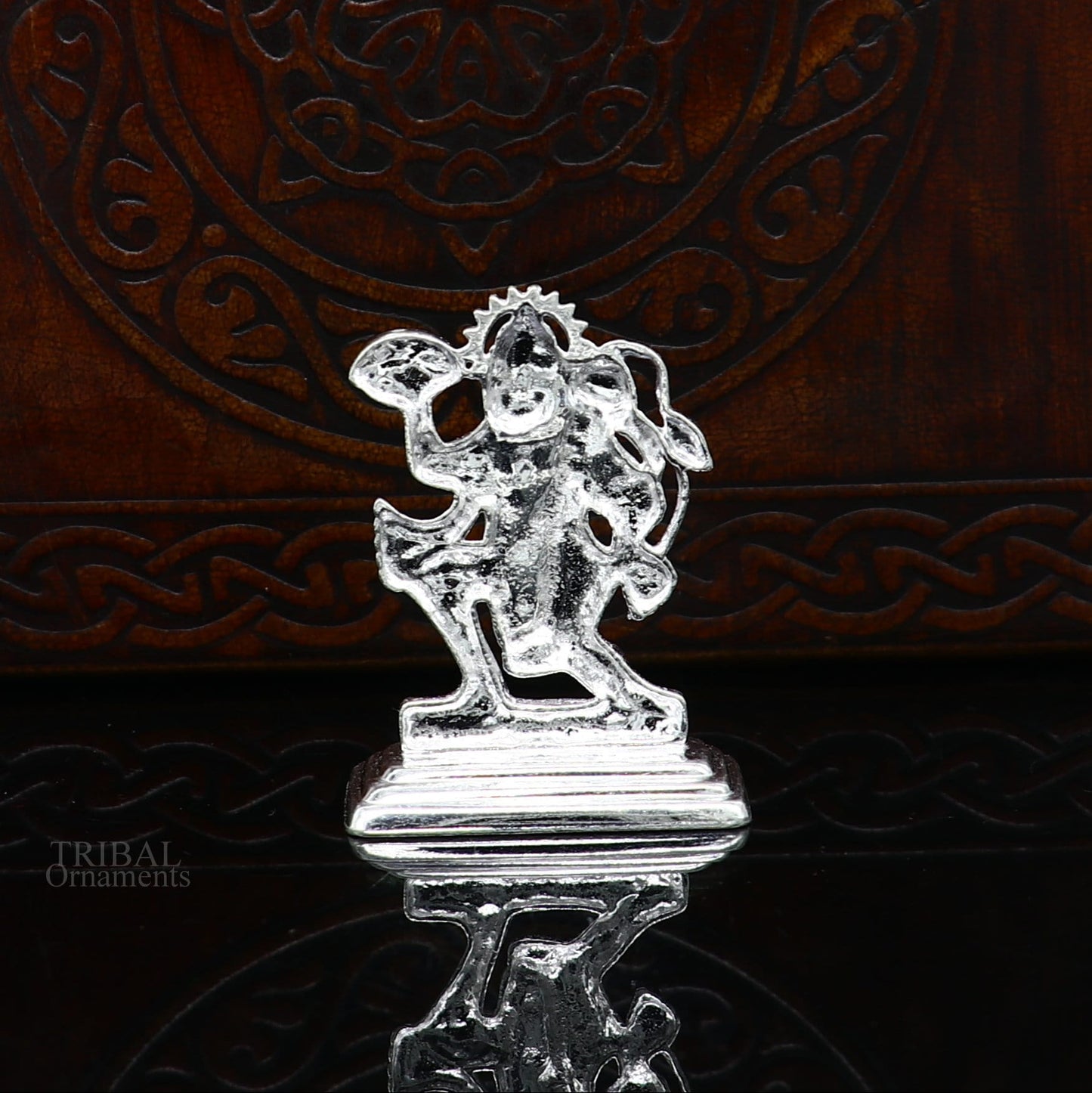 Sterling silver handmade Idols Lord Hanumaan BajaranBali flying with mountain statue figurine, puja articles decorative gift puja art485 - TRIBAL ORNAMENTS