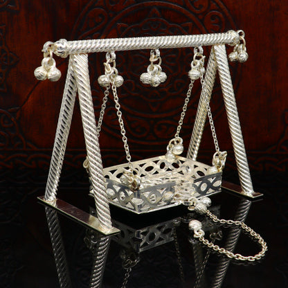 Sterling silver handmade Laddu Gopala jhula, Baby Krishna swing, child Krishna palana, silver jhula, laddu Gopal Jhula, silver article su381 - TRIBAL ORNAMENTS