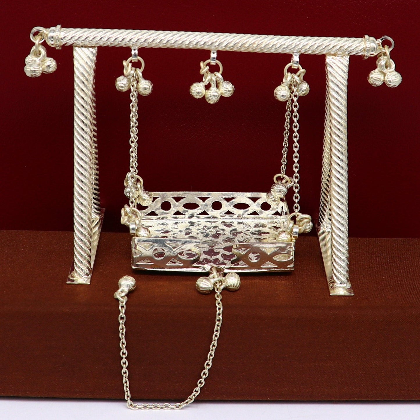 Sterling silver handmade Laddu Gopala jhula, Baby Krishna swing, child Krishna palana, silver jhula, laddu Gopal Jhula, silver article su381 - TRIBAL ORNAMENTS