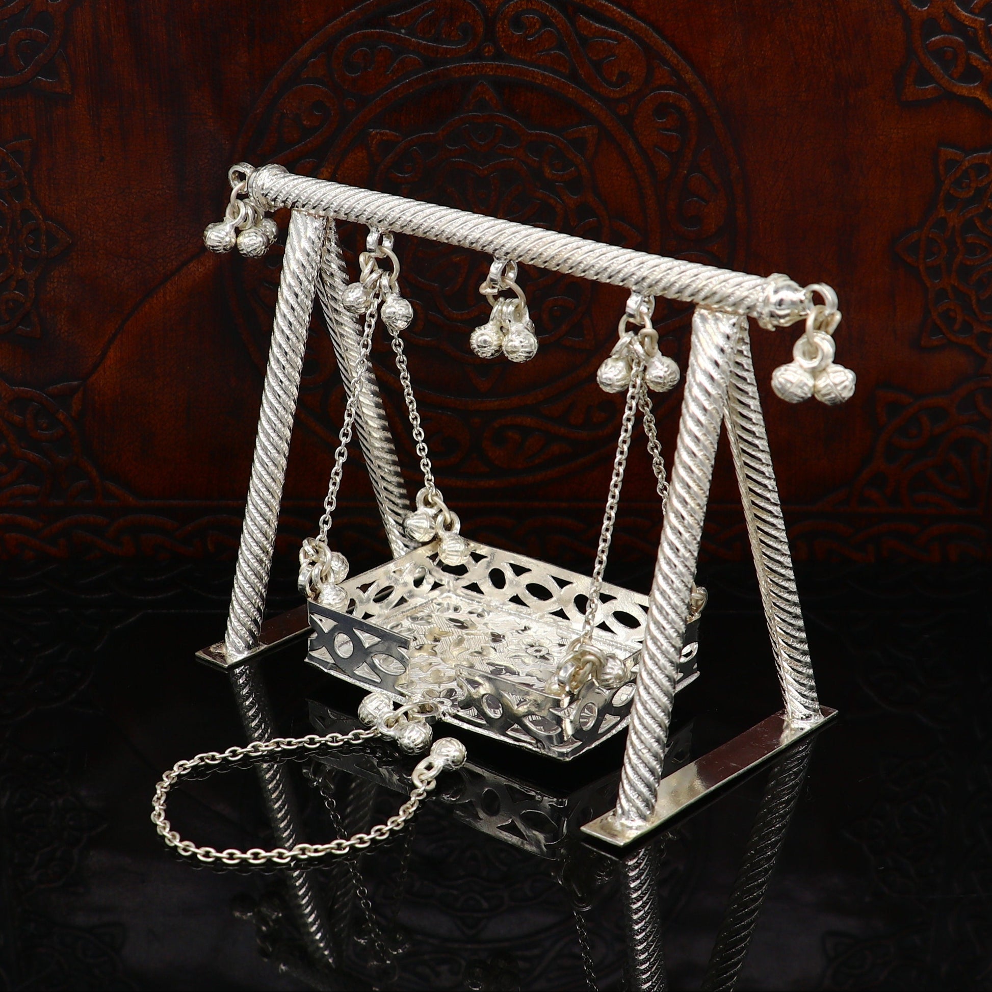 Sterling silver handmade Laddu Gopala jhula, Baby Krishna swing, child Krishna palana, silver jhula, laddu Gopal Jhula, silver article su381 - TRIBAL ORNAMENTS