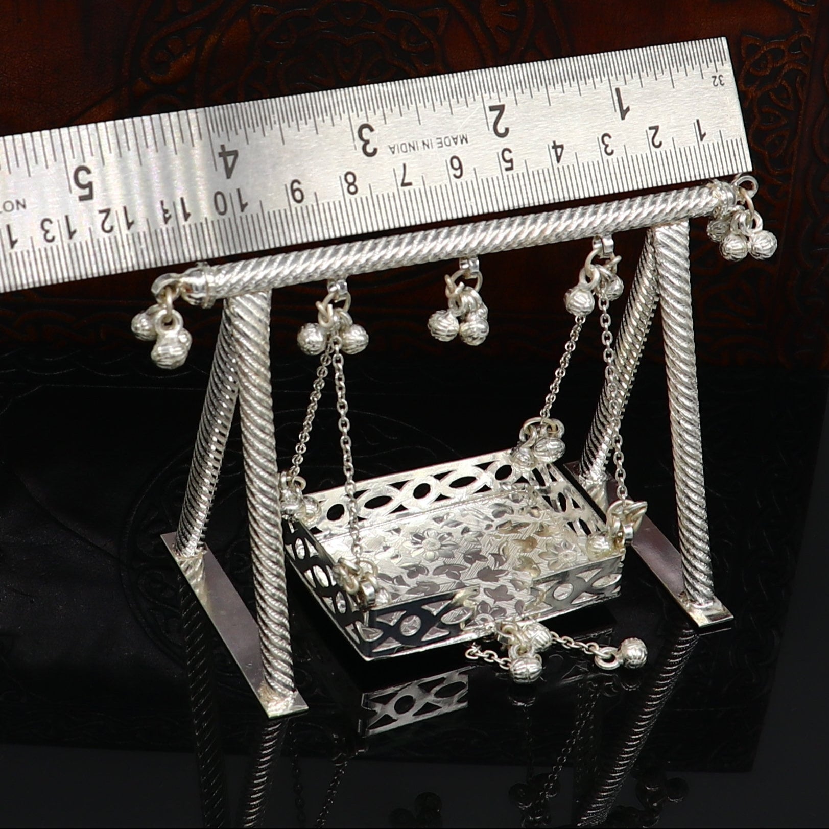 Sterling silver handmade Laddu Gopala jhula, Baby Krishna swing, child Krishna palana, silver jhula, laddu Gopal Jhula, silver article su381 - TRIBAL ORNAMENTS