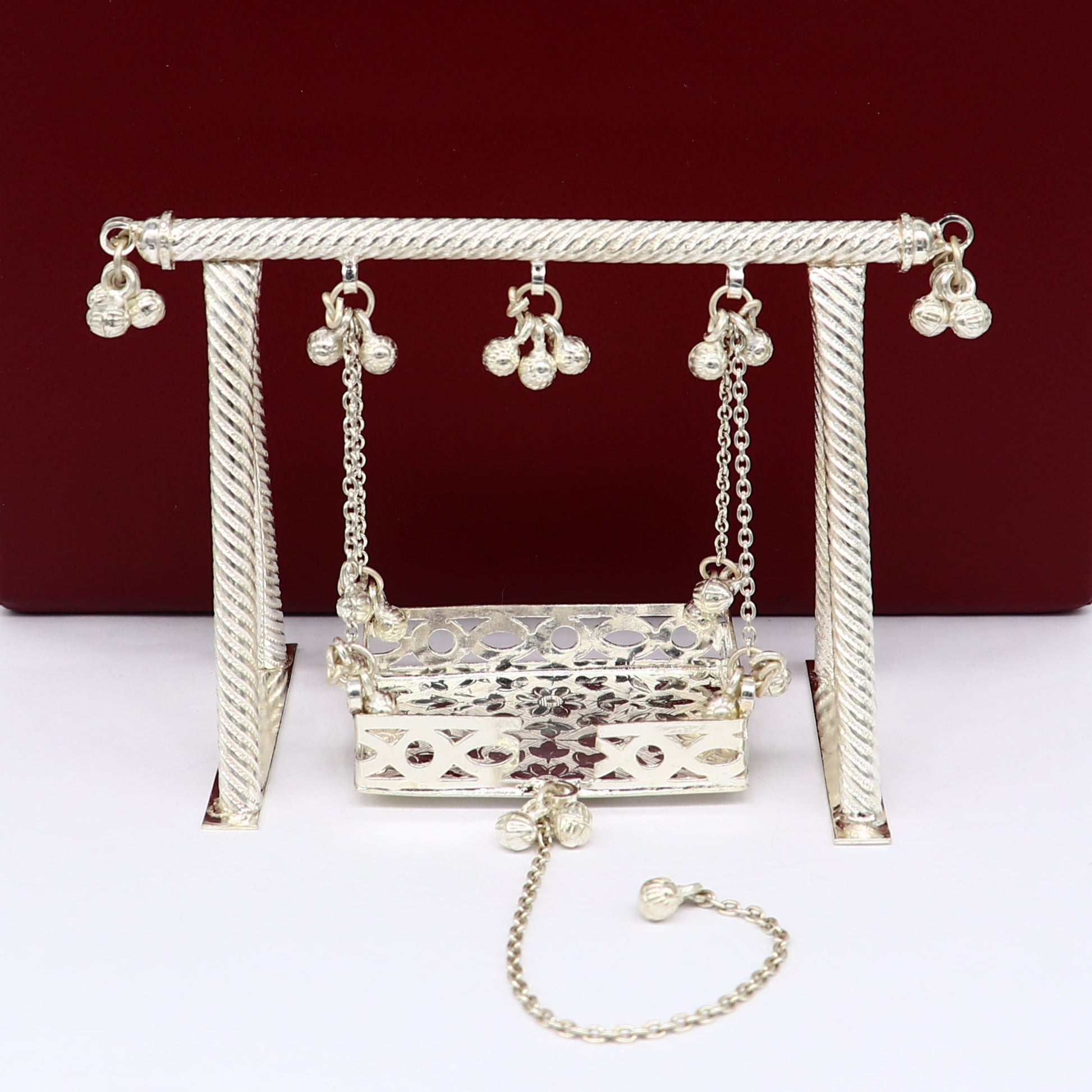 Sterling silver handmade Laddu Gopala jhula, Baby Krishna swing, child Krishna palana, silver jhula, laddu Gopal Jhula, silver article su381 - TRIBAL ORNAMENTS