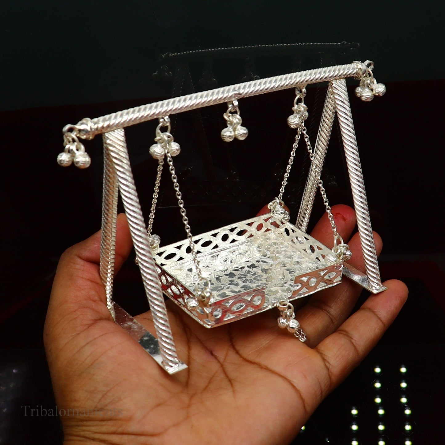 Sterling silver handmade Laddu Gopala jhula, Baby Krishna swing, child Krishna palana, silver jhula, laddu Gopal Jhula, silver article su383 - TRIBAL ORNAMENTS