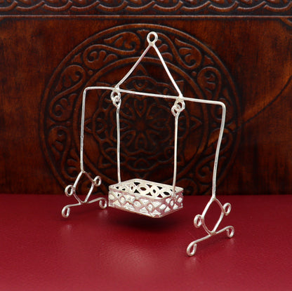 Sterling silver handmade Bal Gopala Krishna swing, lightweight child Krishna jhula, detailed silver Laddu Gopal jhula by TRIBAL ORNAMENTS
