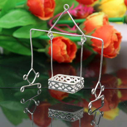 Handmade lightweight 925 sterling silver Bal Gopala Krishna swing pendant, featuring child Krishna and Laddu Gopal design.