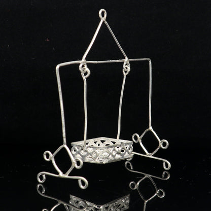 Handmade lightweight sterling silver Bal Gopala Krishna swing pendant, featuring child Krishna and Laddu Gopal design.