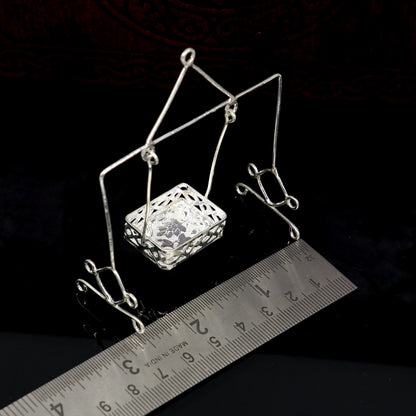 Sterling silver handmade Bal Gopala Krishna swing toy, lightweight child krishna palana jhula, traditional silver laddu gopal jhula