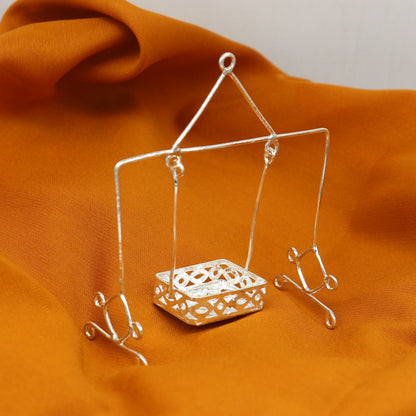 Sterling silver handmade lightweight Bal Gopala Krishna swing for children, featuring intricate tribal ornament design.