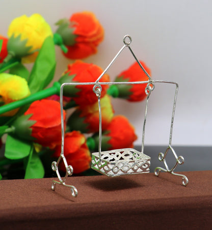 Handmade 925 sterling silver Bal Gopala Krishna swing jhula, lightweight child Krishna palana with laddu Gopal design.