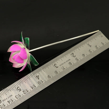 Solid sterling silver handmade small lotus flower puja god temple article, excellent customized enamel silver worshipping articles su451 - TRIBAL ORNAMENTS