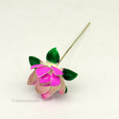 Solid sterling silver handmade small lotus flower puja god temple article, excellent customized enamel silver worshipping articles su451 - TRIBAL ORNAMENTS