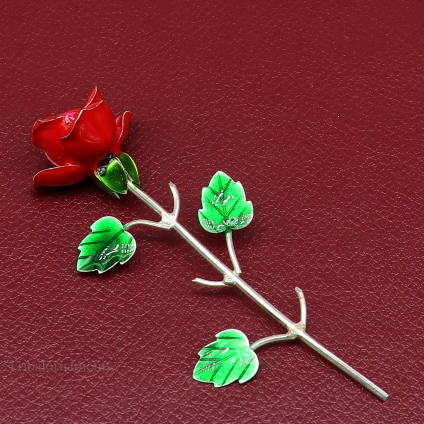 Solid sterling silver handmade small red Rose flower puja god temple article, excellent three color enamel silver worshipping articles su551 - TRIBAL ORNAMENTS