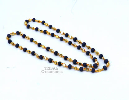 Sterling silver handmade basil rosary beads with wooden beads, silver chain, gold polish, black tulsi mala, customized necklace by TRIBAL ORNAMENTS