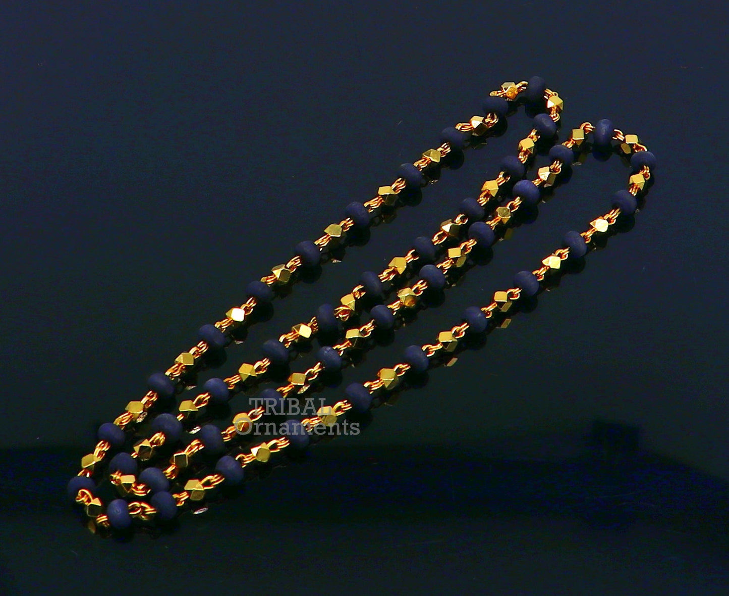 Sterling silver handmade wooden beads basil rosary beads silver chain over gold polished, black tulsi mala customized necklace ch161 - TRIBAL ORNAMENTS