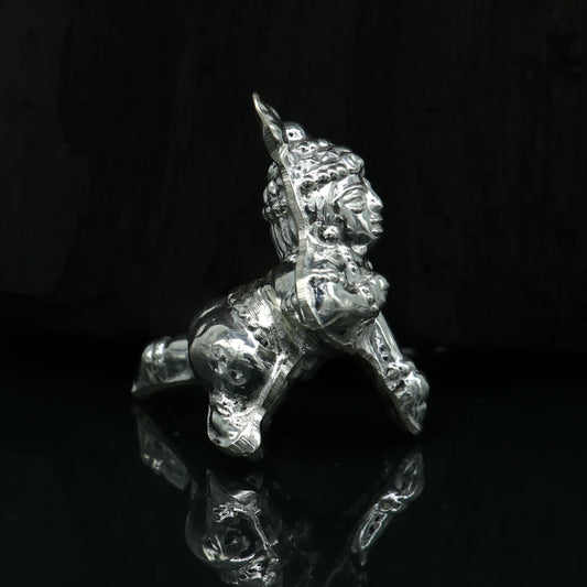 Handmade design Indian idol little Krishna, Ladu Gopal, bala gopala small silver statue sculpture temple puja  crawling Krishnaart su215 - TRIBAL ORNAMENTS