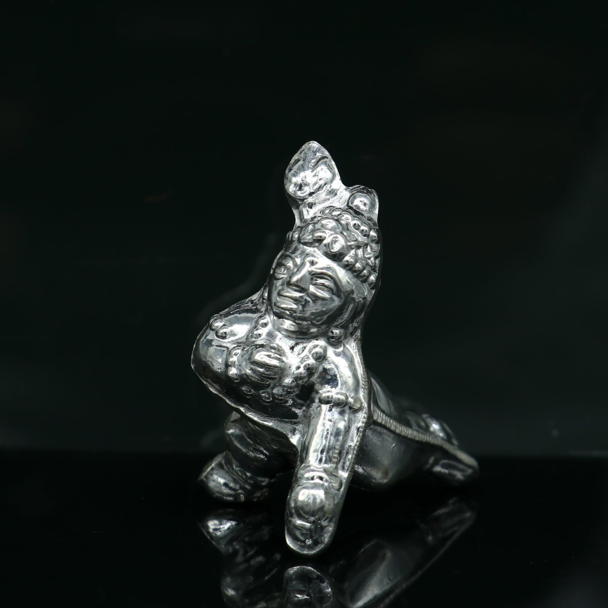 Handmade design Indian idol little Krishna, Ladu Gopal, bala gopala small silver statue sculpture temple puja  crawling Krishnaart su215 - TRIBAL ORNAMENTS
