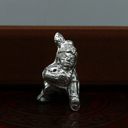 Handmade design Indian idol little Krishna, Ladu Gopal, bala gopala small silver statue sculpture temple puja  crawling Krishnaart su215 - TRIBAL ORNAMENTS