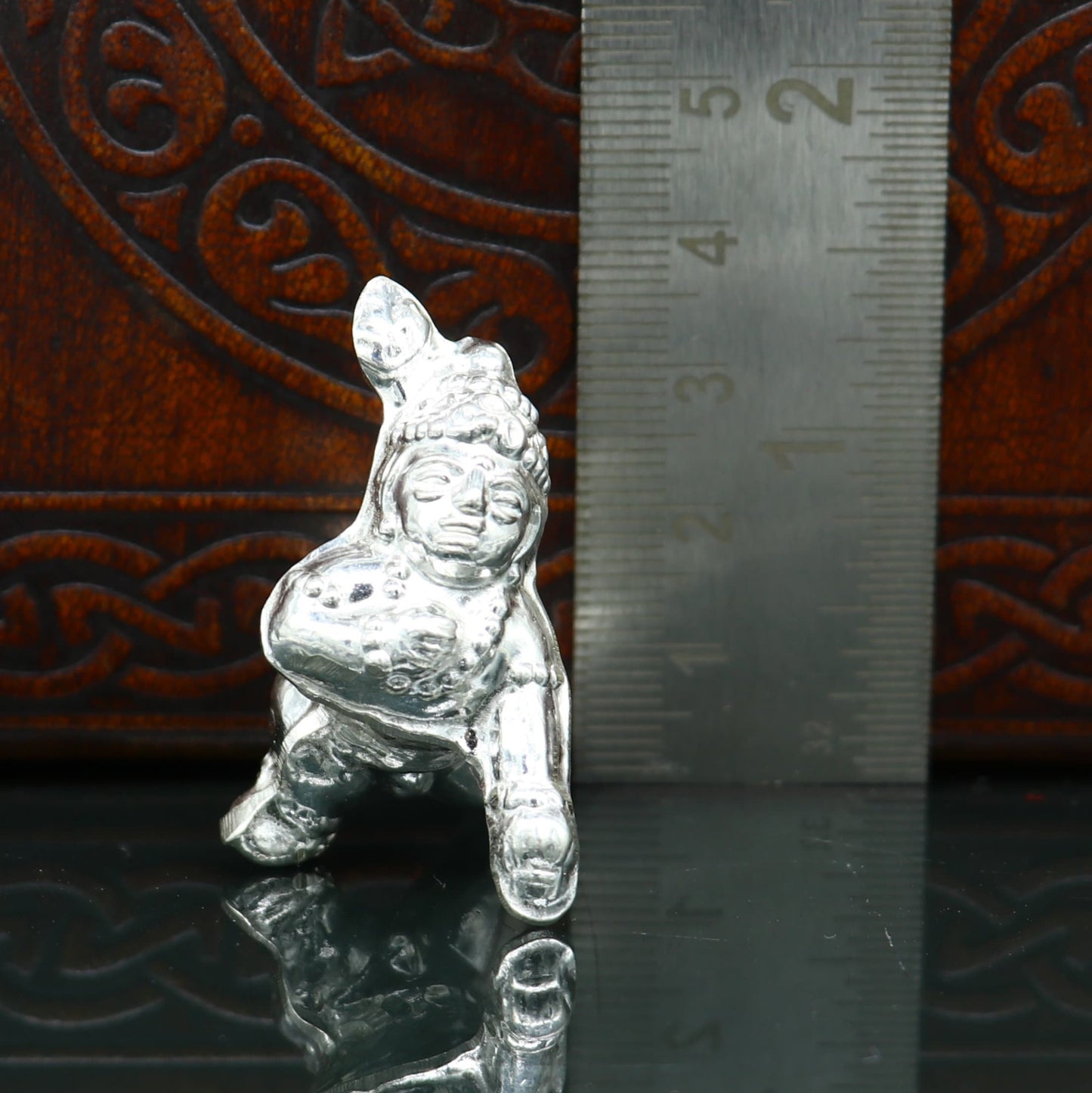 Handmade design Indian idol little Krishna, Ladu Gopal, bala gopala small silver statue sculpture temple puja  crawling Krishnaart su215 - TRIBAL ORNAMENTS