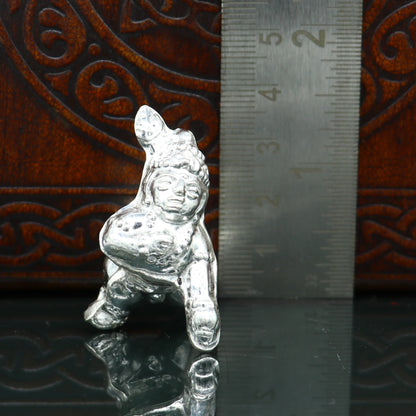 Handmade design Indian idol little Krishna, Ladu Gopal, bala gopala small silver statue sculpture temple puja  crawling Krishnaart su215 - TRIBAL ORNAMENTS