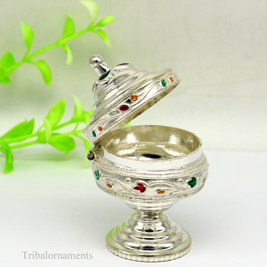 Solid sterling silver unique antique design handmade brides eyes kajal box, surma box, kumkum sindur box, small trinket box article stb233 - TRIBAL ORNAMENTS