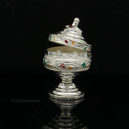 Solid sterling silver unique antique design handmade brides eyes kajal box, surma box, kumkum sindur box, small trinket box article stb233 - TRIBAL ORNAMENTS