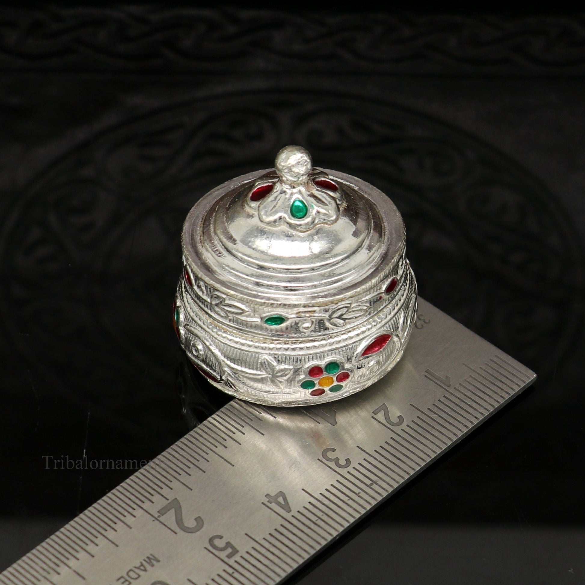 Solid sterling silver unique antique design handmade brides eyes kajal box, surma box, kumkum sindur box, small trinket box article stb240 - TRIBAL ORNAMENTS
