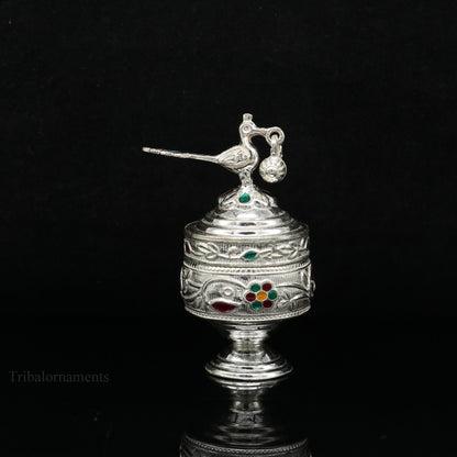 Vintage sterling silver peacock design brides eyes kajal and surma box, handmade small trinket jewelry storage by TRIBAL ORNAMENTS