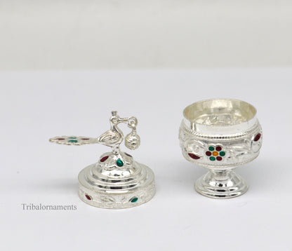 Vintage 925 sterling silver peacock design brides eyes kajal and surma box, small handmade trinket box by TRIBAL ORNAMENTS