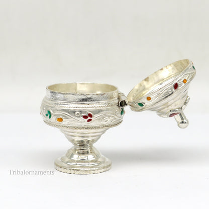 Solid sterling silver vintage royal designer handmade brides eyes kajal box, surma box, kumkum sindur box, small trinket box article stb234 - TRIBAL ORNAMENTS
