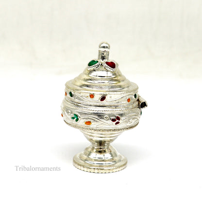 Solid sterling silver vintage royal designer handmade brides eyes kajal box, surma box, kumkum sindur box, small trinket box article stb234 - TRIBAL ORNAMENTS