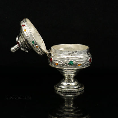 Solid sterling silver vintage royal designer handmade brides eyes kajal box, surma box, kumkum sindur box, small trinket box article stb234 - TRIBAL ORNAMENTS