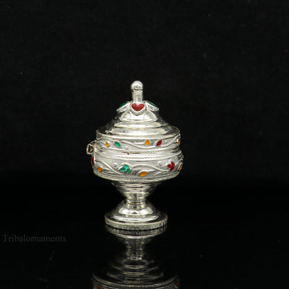 Solid sterling silver vintage royal designer handmade brides eyes kajal box, surma box, kumkum sindur box, small trinket box article stb234 - TRIBAL ORNAMENTS