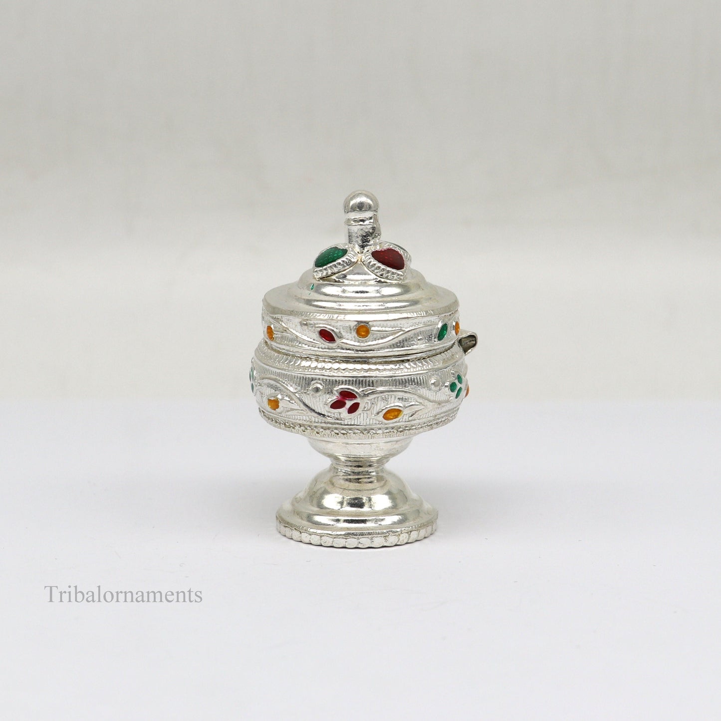 Solid sterling silver vintage royal designer handmade brides eyes kajal box, surma box, kumkum sindur box, small trinket box article stb236 - TRIBAL ORNAMENTS