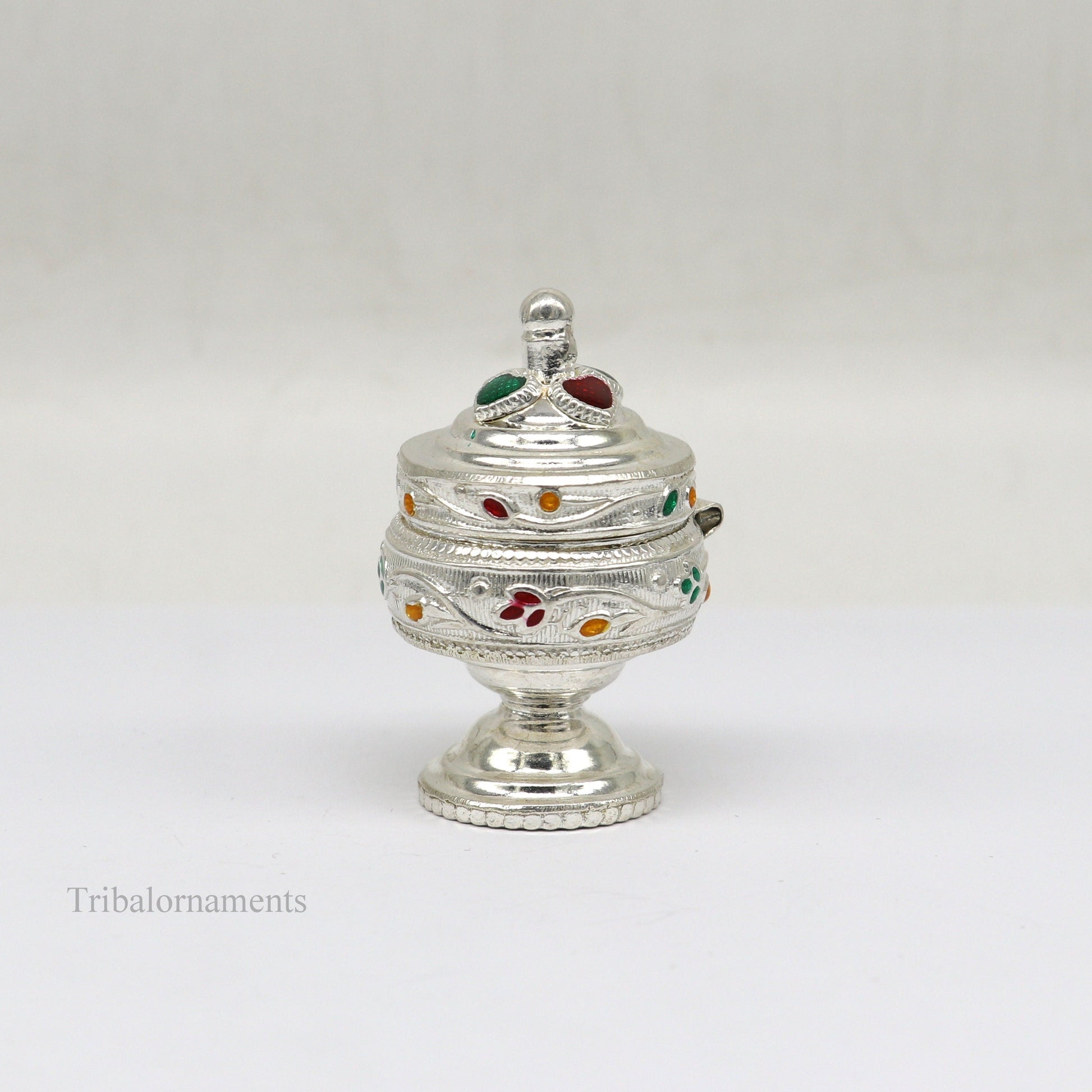 Solid sterling silver vintage royal designer handmade brides eyes kajal box, surma box, kumkum sindur box, small trinket box article stb236 - TRIBAL ORNAMENTS