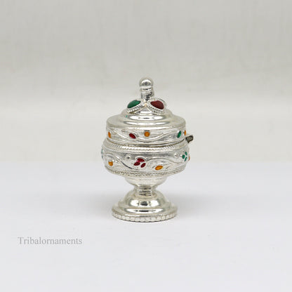 Solid sterling silver vintage royal designer handmade brides eyes kajal box, surma box, kumkum sindur box, small trinket box article stb236 - TRIBAL ORNAMENTS