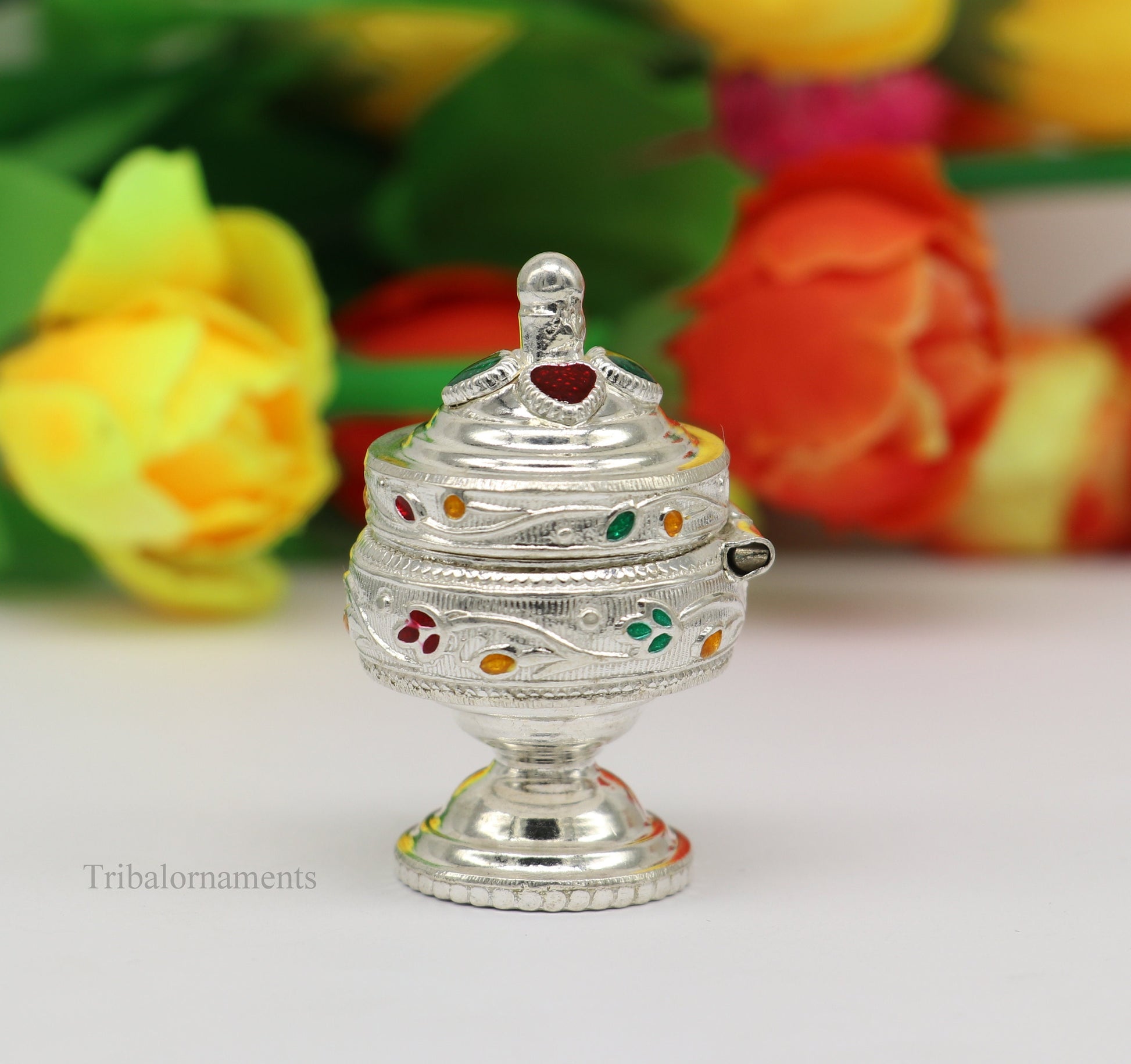 Solid sterling silver vintage royal designer handmade brides eyes kajal box, surma box, kumkum sindur box, small trinket box article stb236 - TRIBAL ORNAMENTS