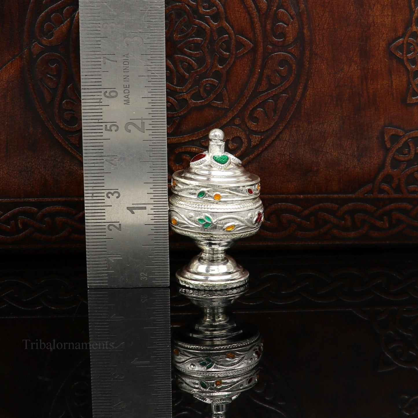 Solid sterling silver vintage royal designer handmade brides eyes kajal box, surma box, kumkum sindur box, small trinket box article stb236 - TRIBAL ORNAMENTS