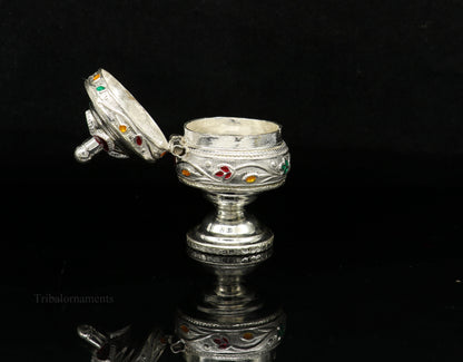 Solid sterling silver vintage royal designer handmade brides eyes kajal box, surma box, kumkum sindur box, small trinket box article stb236 - TRIBAL ORNAMENTS