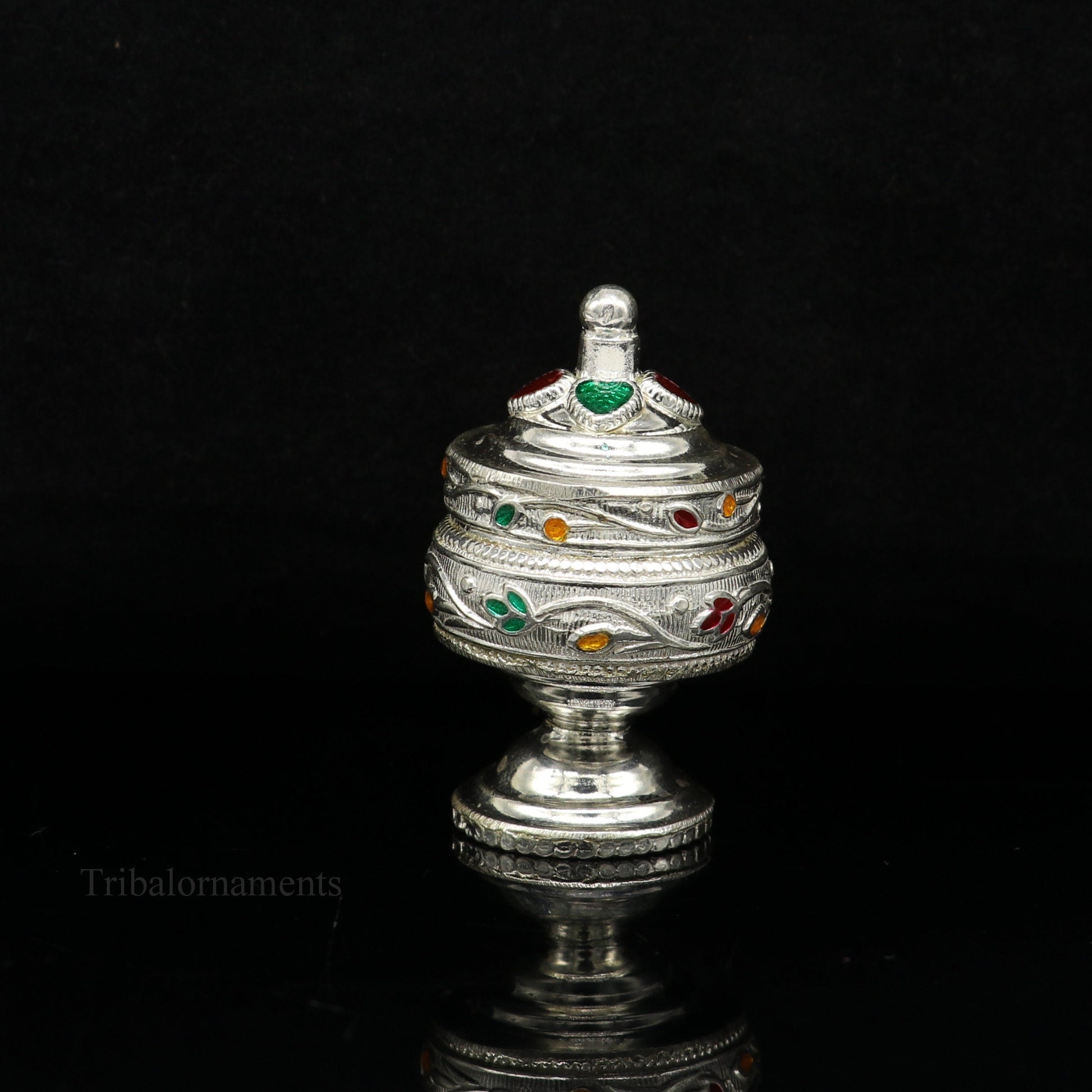 Solid sterling silver vintage royal designer handmade brides eyes kajal box, surma box, kumkum sindur box, small trinket box article stb236 - TRIBAL ORNAMENTS