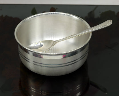 Handmade 99.9% pure sterling silver bowl with traditional tribal design, antibacterial properties, ideal for kitchen utensils and vessels.