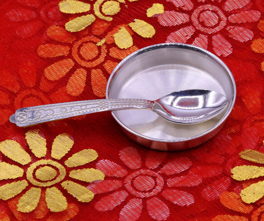 99.99 pure silver handmade silver small baby plate and spoon set, silver has antibacterial properties for stay healthy, silver vessels sv10 - TRIBAL ORNAMENTS